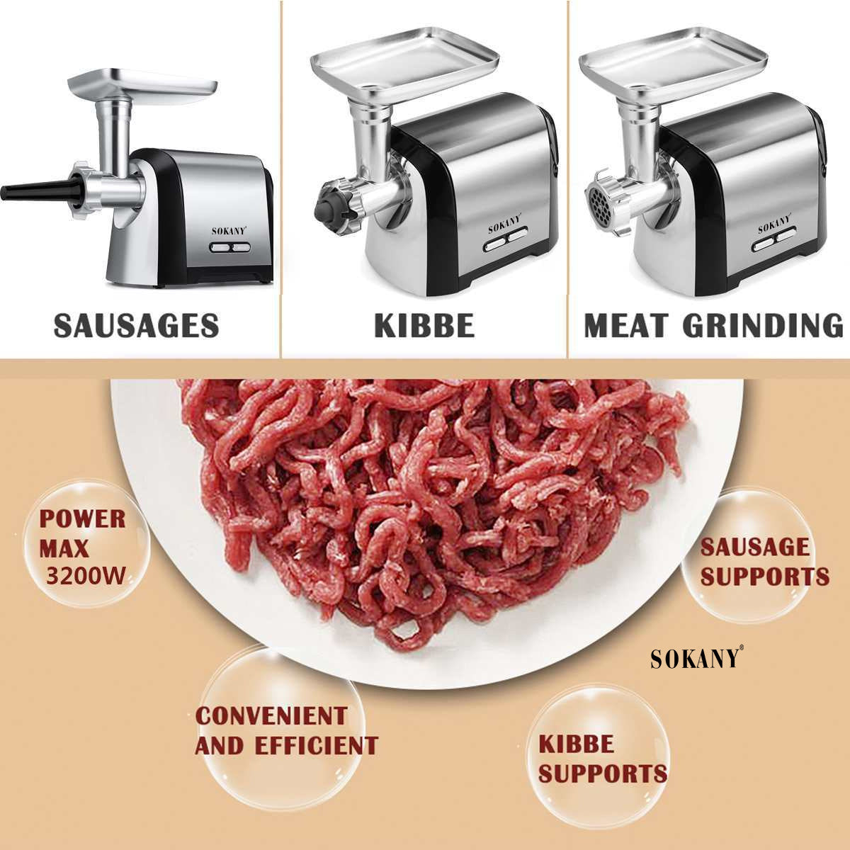 Household Multi-function Automatic Stainless Steel Electric Meat Grinder