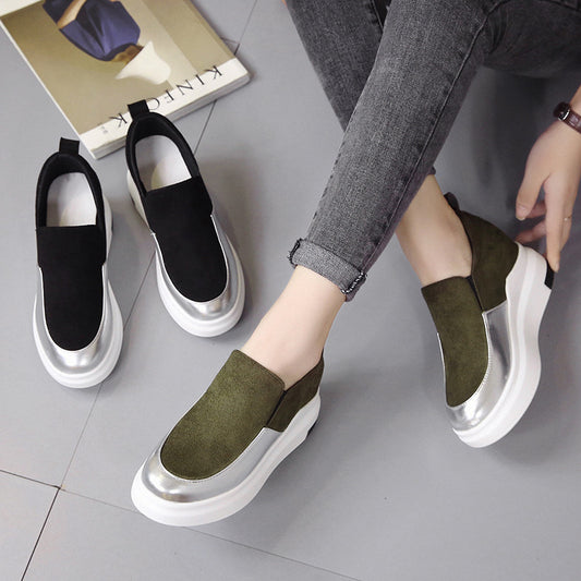 Inner Increase Women's Shoes Color Matching Lazy One-step Flat-bottomed Wedge Single Shoes Casual