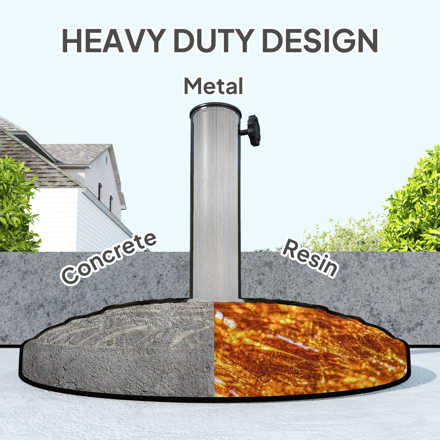 19" Patio Umbrella Base, 26 Lbs Concrete Heavy Duty Umbrella Stand, Round Patio Umbrella Holder For 1.5"/1.9" Umbrella Poles For Outdoor, Lawn, Poolside, Bronze