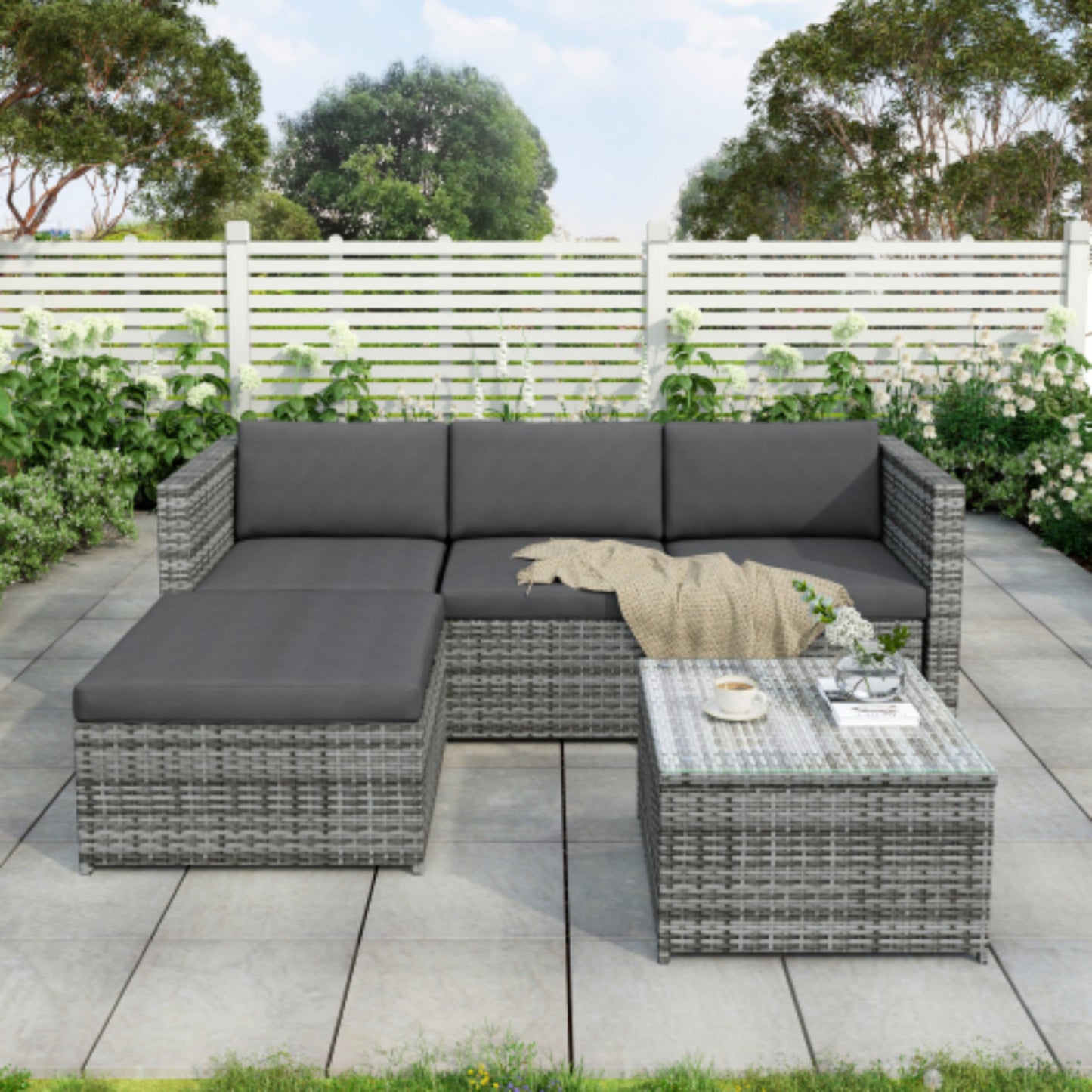 Garden Corner Sofa Rattan Garden Furniture Patio Set Garden Entertaining Set Garden Rattan Furniture Lounge Set,Grey