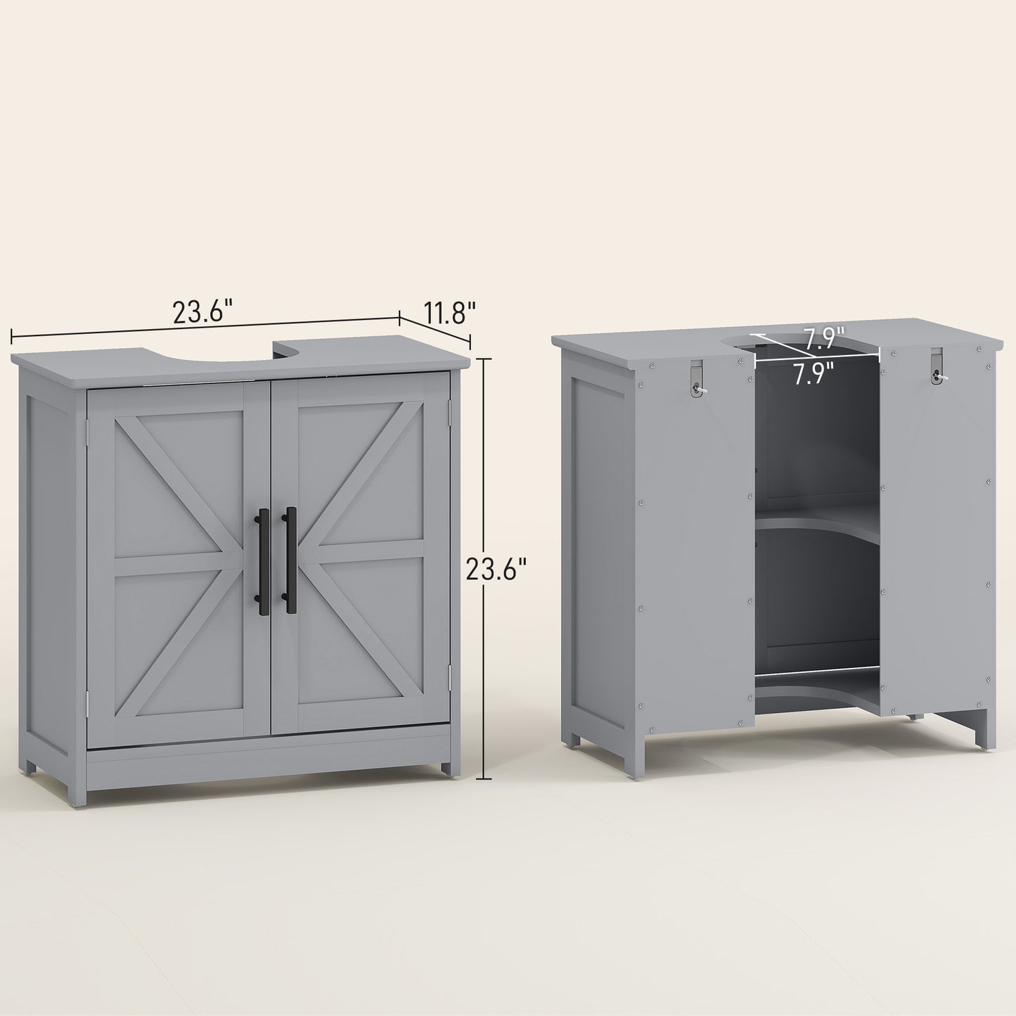 Farmhouse Pedestal Sink Storage Cabinet, Bathroom Sink Cabinet With 2 Barn Doors And Adjustable Shelf, Dark Gray