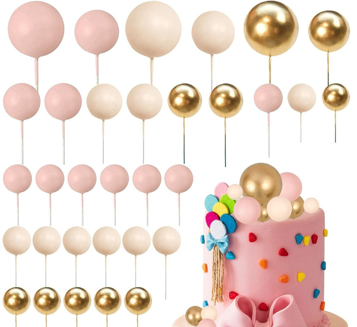 32 Pcsset Colorful Foam Ball Birthday Cake Decoration Multi-style Plug-in