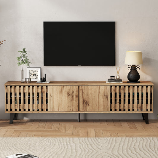 Modern Vintage TV Stand With 4 Doors, TV Cabinet Storage Sideboard With Unique Design,TV Entertainment Center, For Livingroom Bedroom, TV Console,TV Unit, 180x40x55cm, Wood, For 70 Inch TV