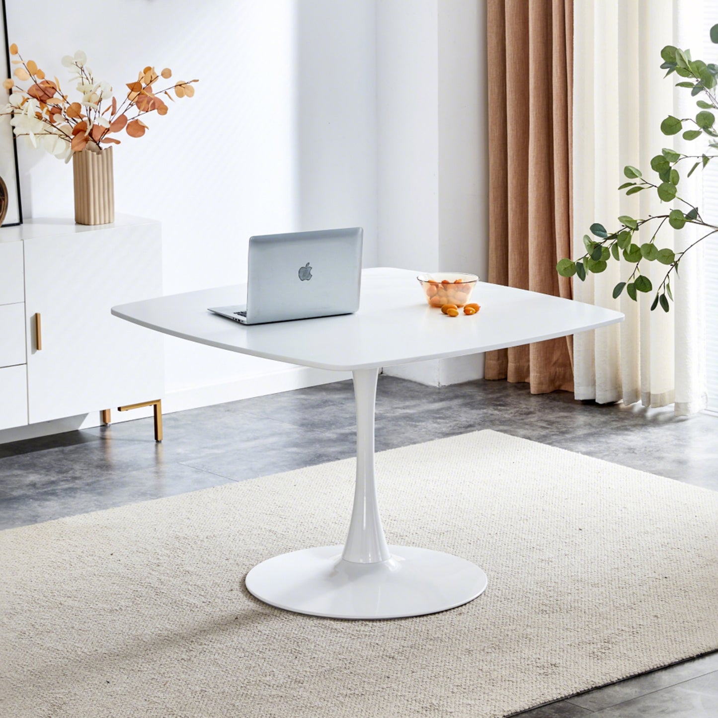 42-inch Mid-Century Modern Pedestal Table, Multi-Functional Dining Table For 4-6 People & Large Coffee Table, White MDF Top For Living Room, Kitchen, Office