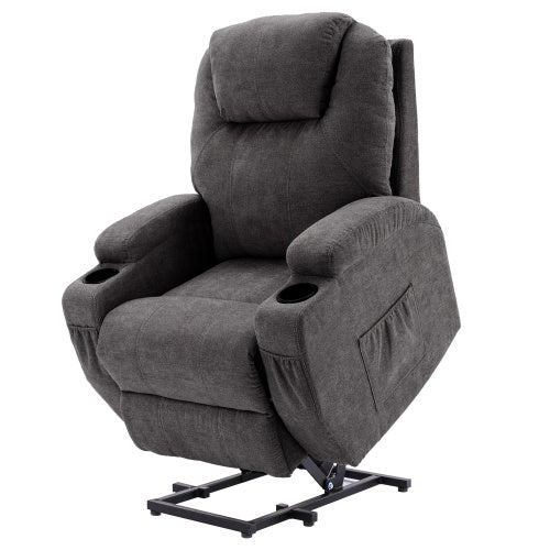 Power Lift Recliner Chair Massage Chair For Elderly, Electric Lift Chair With Heat And Massage, Fabric Recliner Sofa With 2 Cup Holders, Side Pockets & Remote Control For Living Room
