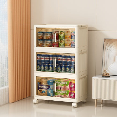 Collapsible Storage Bins With Magnetic Door  Plastic Storage Cabinet With Wheels  Closet Organizers And Storage Containers