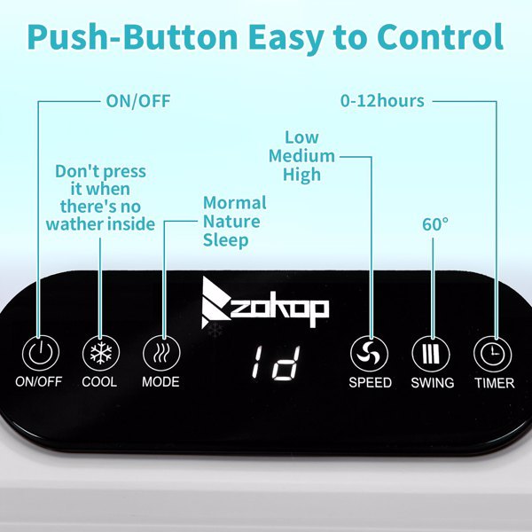 ZOKOP FLS-Z33DR Electric Fan 110V 150W 40L With Remote Control, With LCD Display, With 4 Ice Crystals, With Casters, ABS Plastic, White