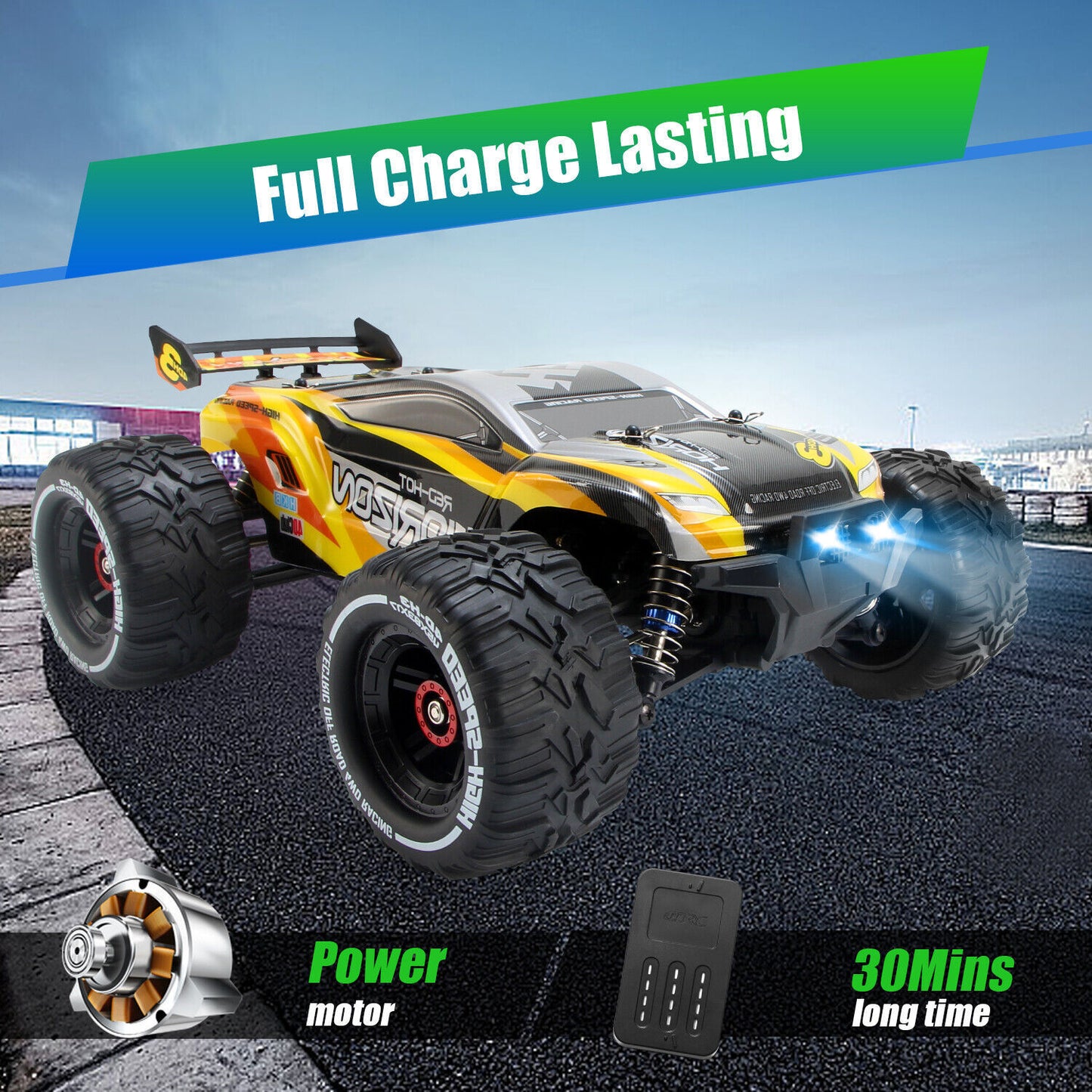 High Speed 50 Kmh RC Car, RC Monster Truck,Racing Hobby Car, 4WD All Terrain Off-Road Remote Control Car, 2.4Ghz RC Crawler, 2 Battery, Kids Adults Gifts,Logistics Is Randomly Sent By UPS,USPS,FEDEX