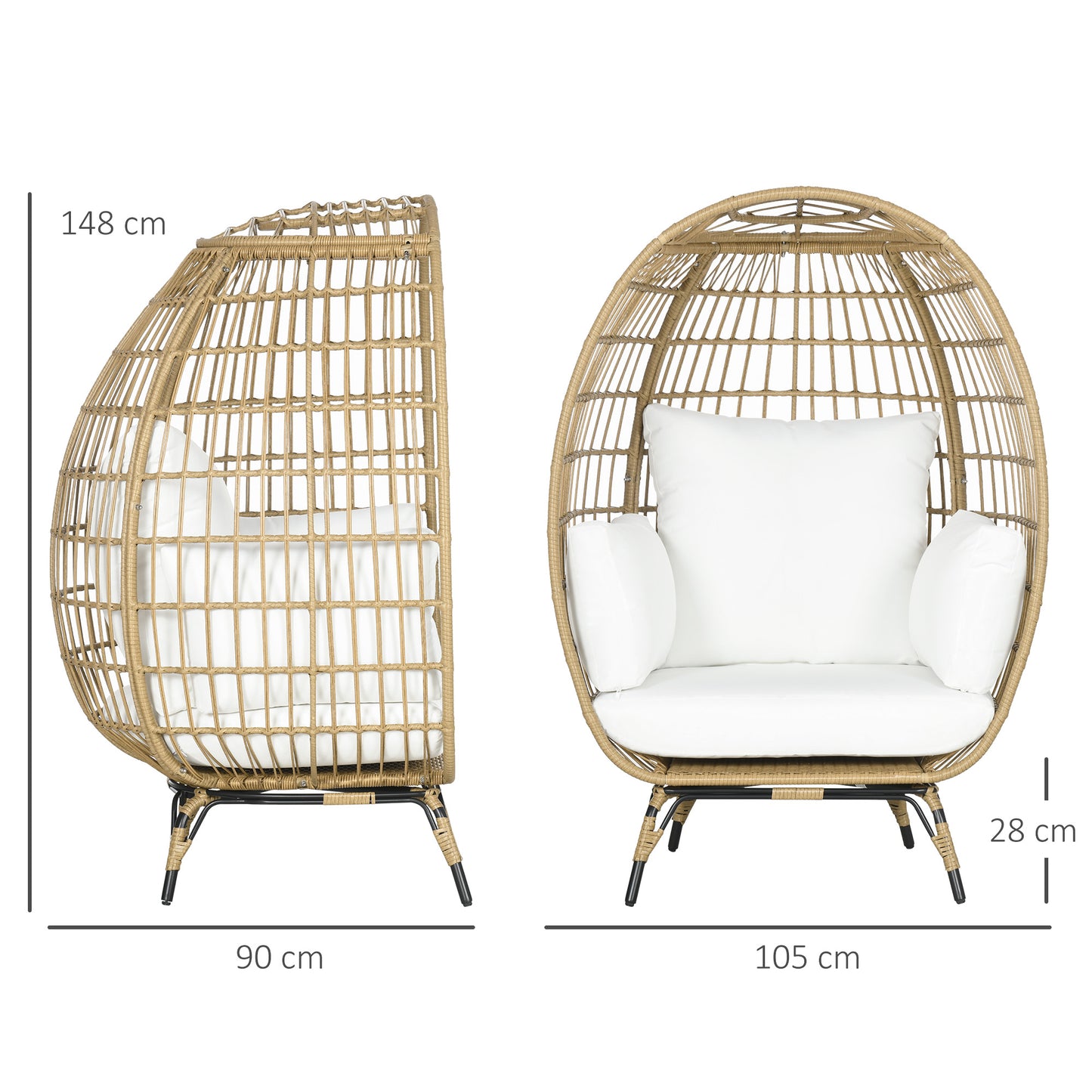 Rattan Egg Chair With Cushions And Pillows, Khaki