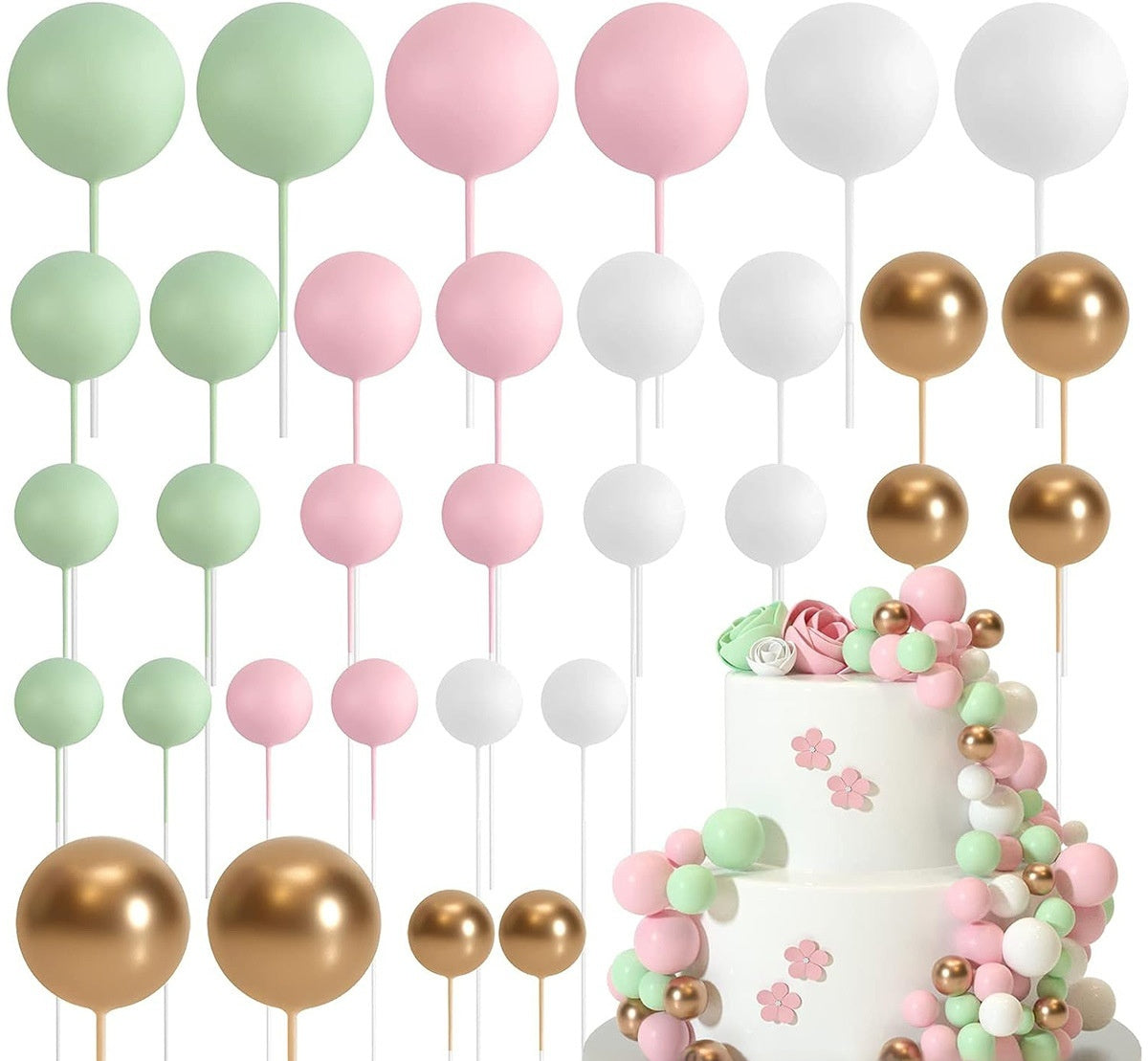 32 Pcsset Colorful Foam Ball Birthday Cake Decoration Multi-style Plug-in