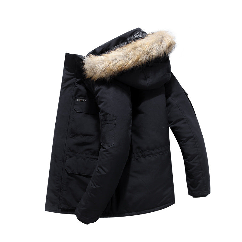 Cotton padded jacket with medium and long woolen collar