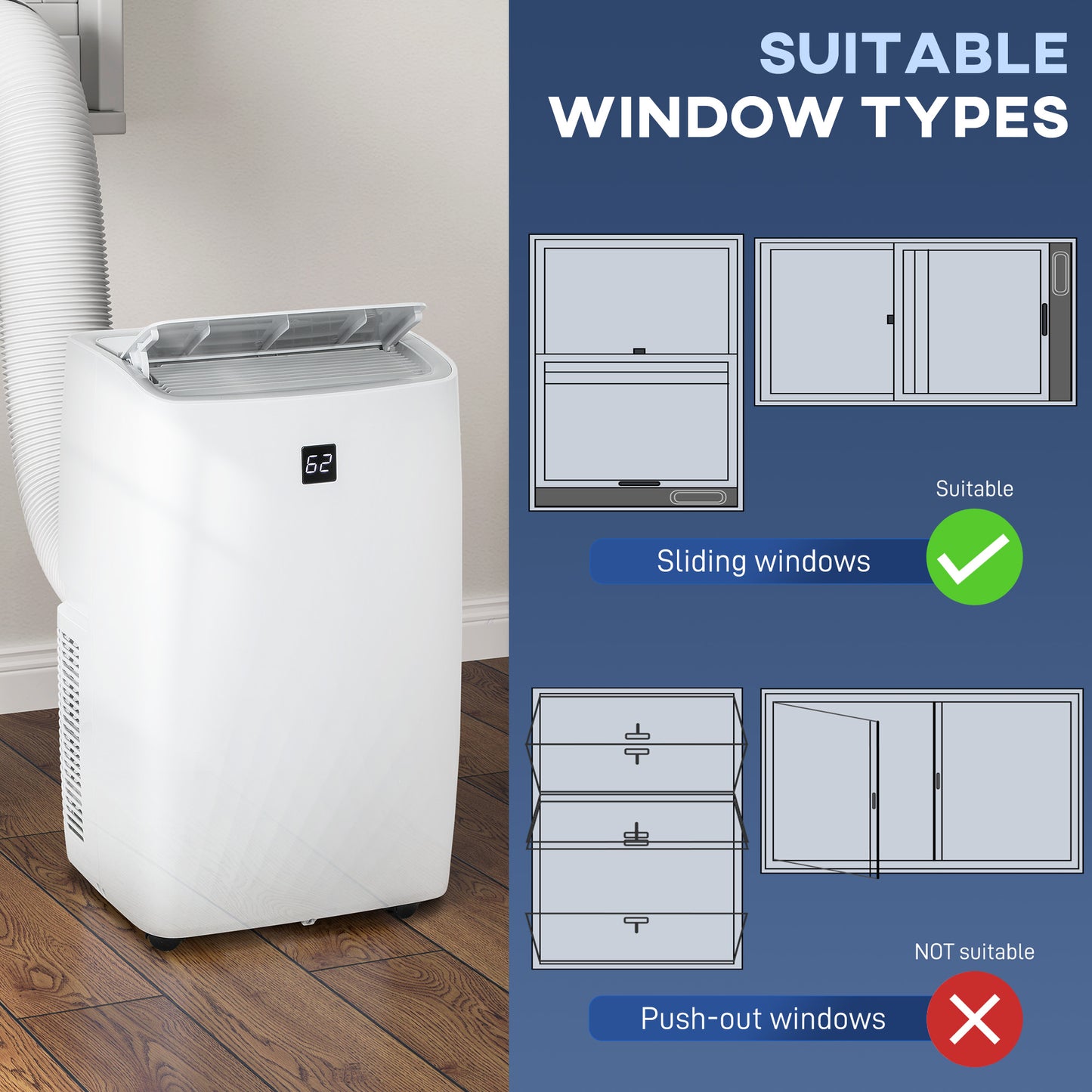 12000 BTU Portable Air Conditioner, AC Unit with Cool, Dehumidifier, Fan, 550 Sq. ft, 24H Timer On Off, Window Kit