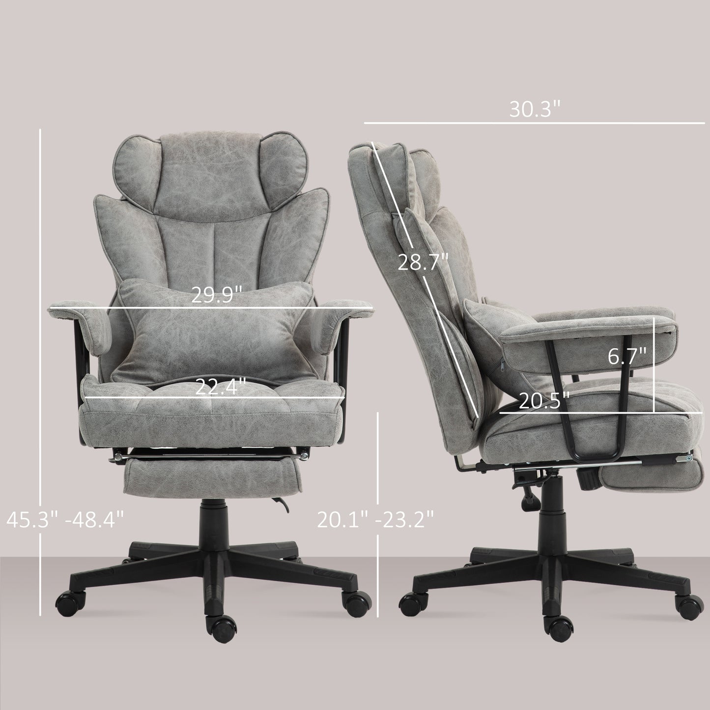 396lbs. Big and Tall Office Chair, Executive Office Chair with Footrest, Lumbar Support, and Reclining Function, Gray