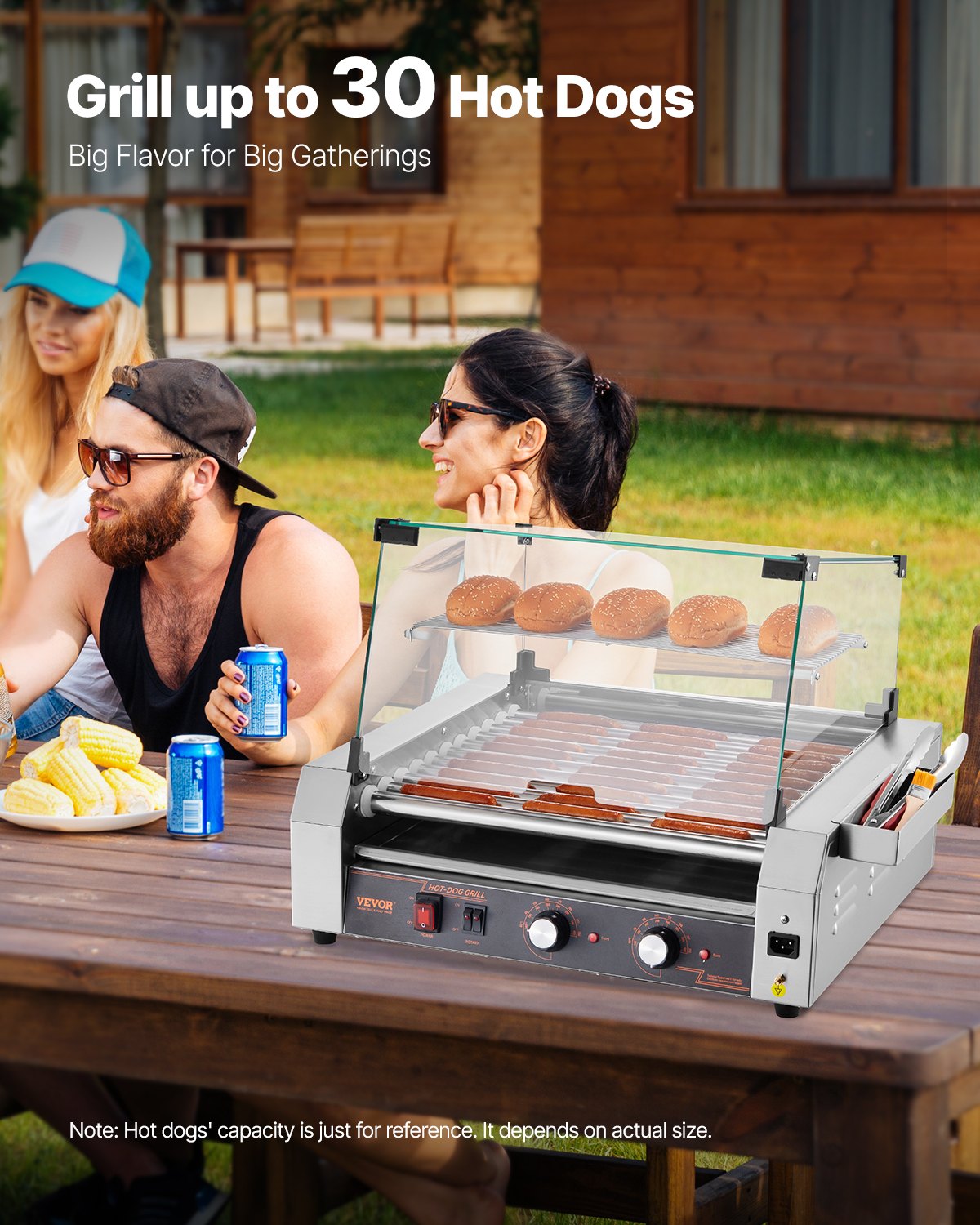 Hot Dog Grill Maschine Hot Dogs 11 Rollen Edelstahl, 2200 W, Elektrogrill Mit Abdeckung & 2 Temperaturregler & Seitlicher Aufbewahrungsbox & Herausnehmbarem Regal & Ölauffangschale