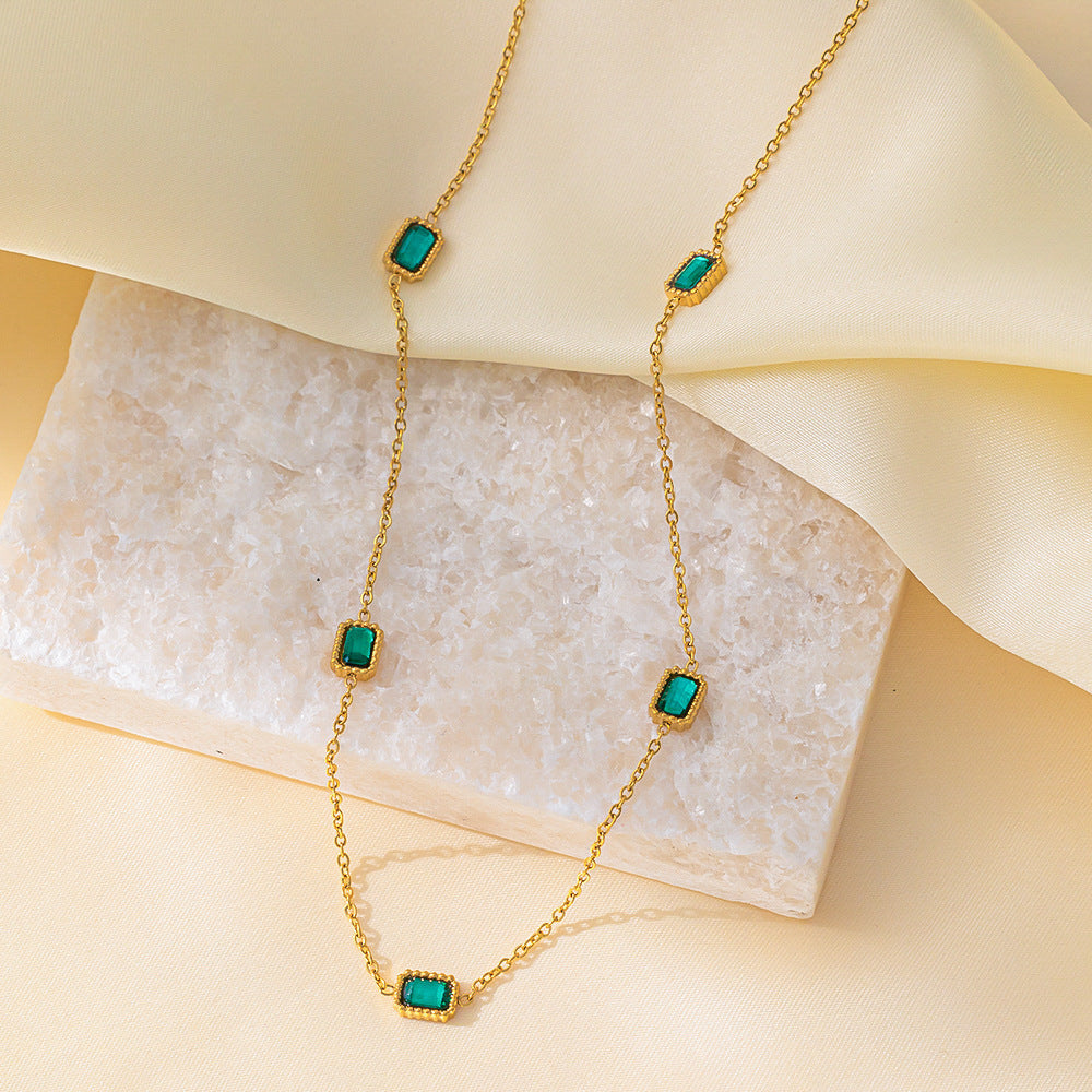 Women's Retro Style Green Zircon Necklace Bracelet
