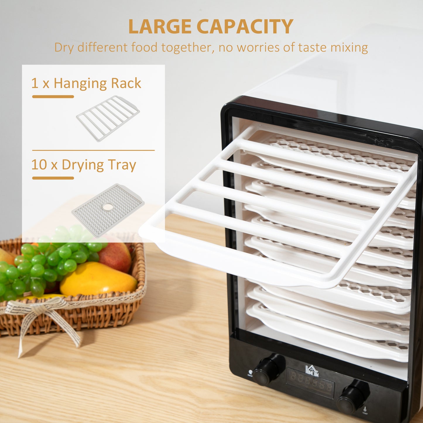 11-Tray Food Dehydrator, 40-70℃ Temperature And Timer