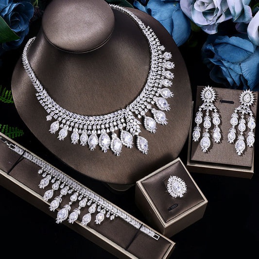 Bridal Set 3A Zircon Necklace Earring Ring Four-piece Set