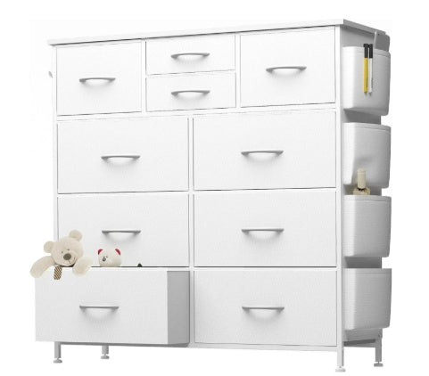 10-Drawer Dresser With Side Pocket & Hooks, Storage Cabinet With Wood Top For Bedroom Closet Organization