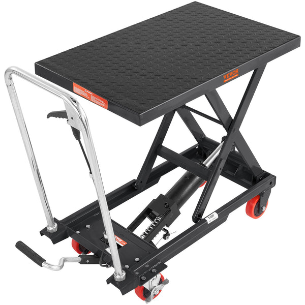 Hydraulic Lift Table Cart, 500lbs Capacity 28.5" Lifting Height, Manual Single Scissor Lift Table With 4 Wheels And Non-slip Pad, Hydraulic Scissor Cart For Material Handling, Black