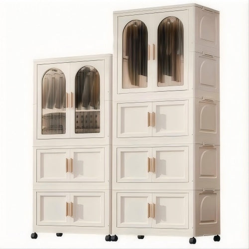 25.59 Side Wide Folding Wardrobe   25.59x15.75x57.09  With Magnetic Door Plastic Storage Cabinet With Wheels  One Layer Of Wardrobe X  Two Layers Of Folding BoxesX 10 Hangers