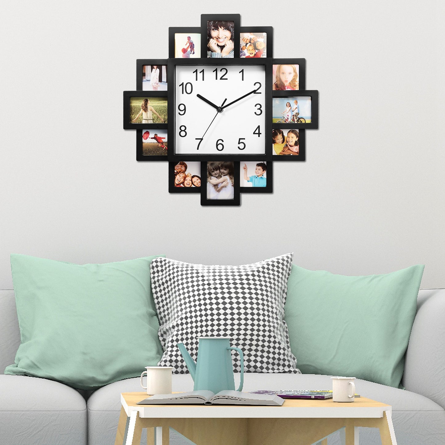 1Pc Photo Frame Clock Picture Collage 12-Picture Display Wall Clock Photowall Wall Hanging Home Decor For Valentines Day Gift