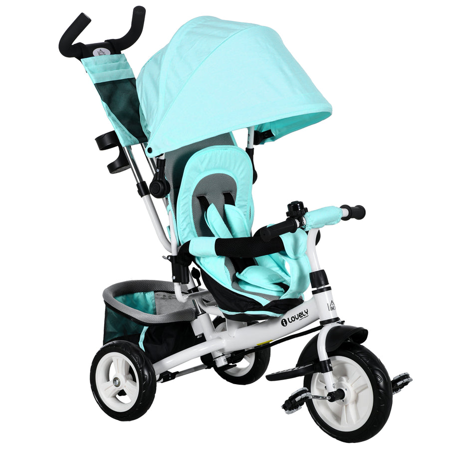 6 In 1 Kids Trike With Parent Handle, Canopy, 5-point Safety Belt, Storage, Footrest, Brake, For 1-5 Years, Green