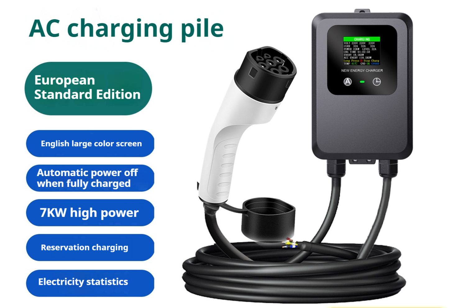 Charger 7KW AC Charging Pile GBT New Energy Electric Vehicle Universal Device
