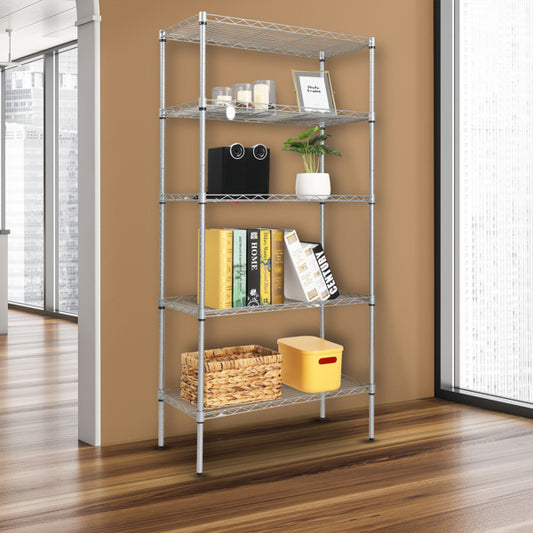 Carbon Steel Rectangular Metal 5-layer Storage Rack - Silver Gray
