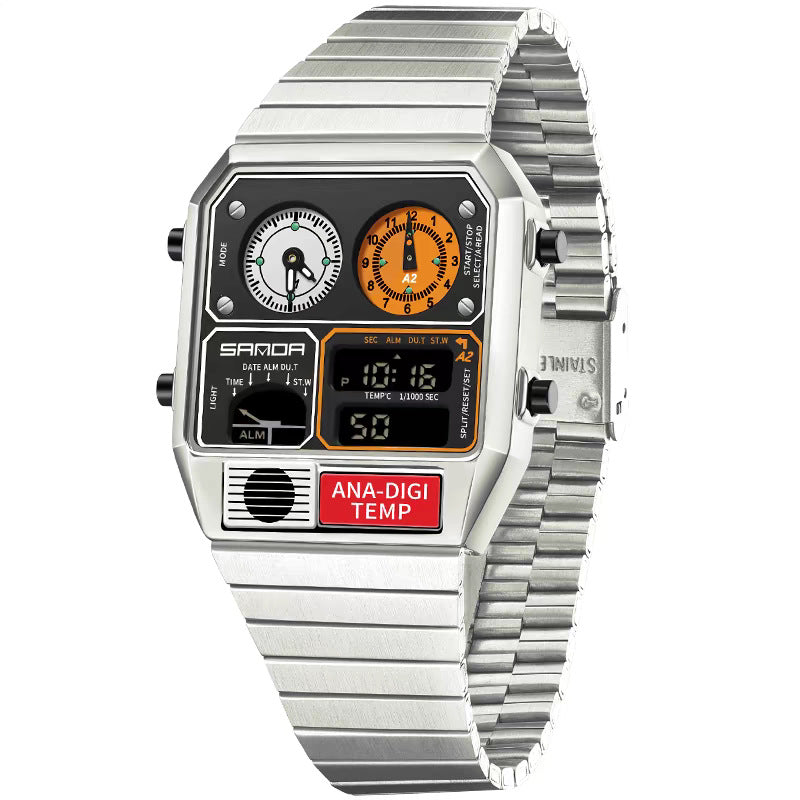 Multifunctional Retro Square Waterproof Mens Watch With Temperature Measurement