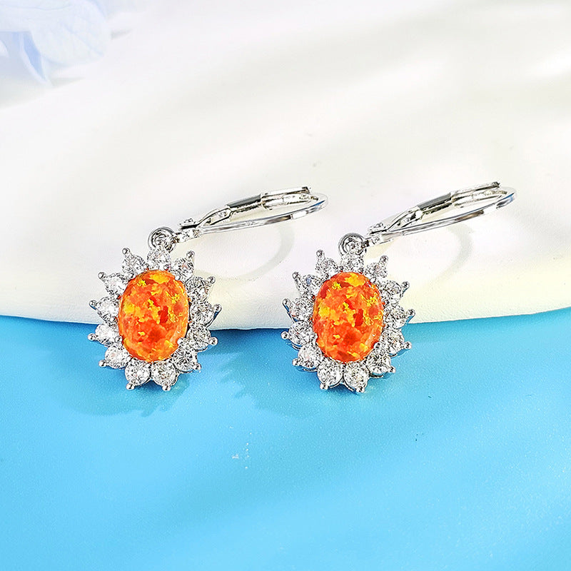 Multi-colored Oval Opal Earrings And Chalcedony