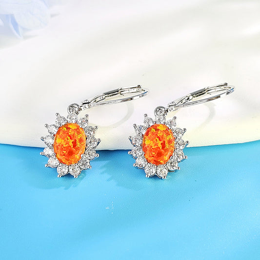 Multi-colored Oval Opal Earrings And Chalcedony