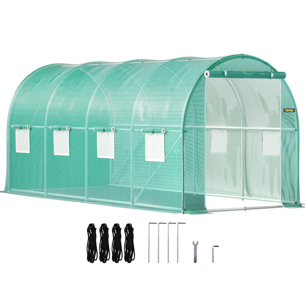Foliengewächshaus 4,6x2,1x2,1m Bogendach Gewächshaus Verzinkter Stahlrahmen PE Abdeckung Frühbeet Treibhaus Wasserdicht UV-Beständig Grün Mobiler Folientunnel Ideal Für Anbau Von Gemüse Blumen