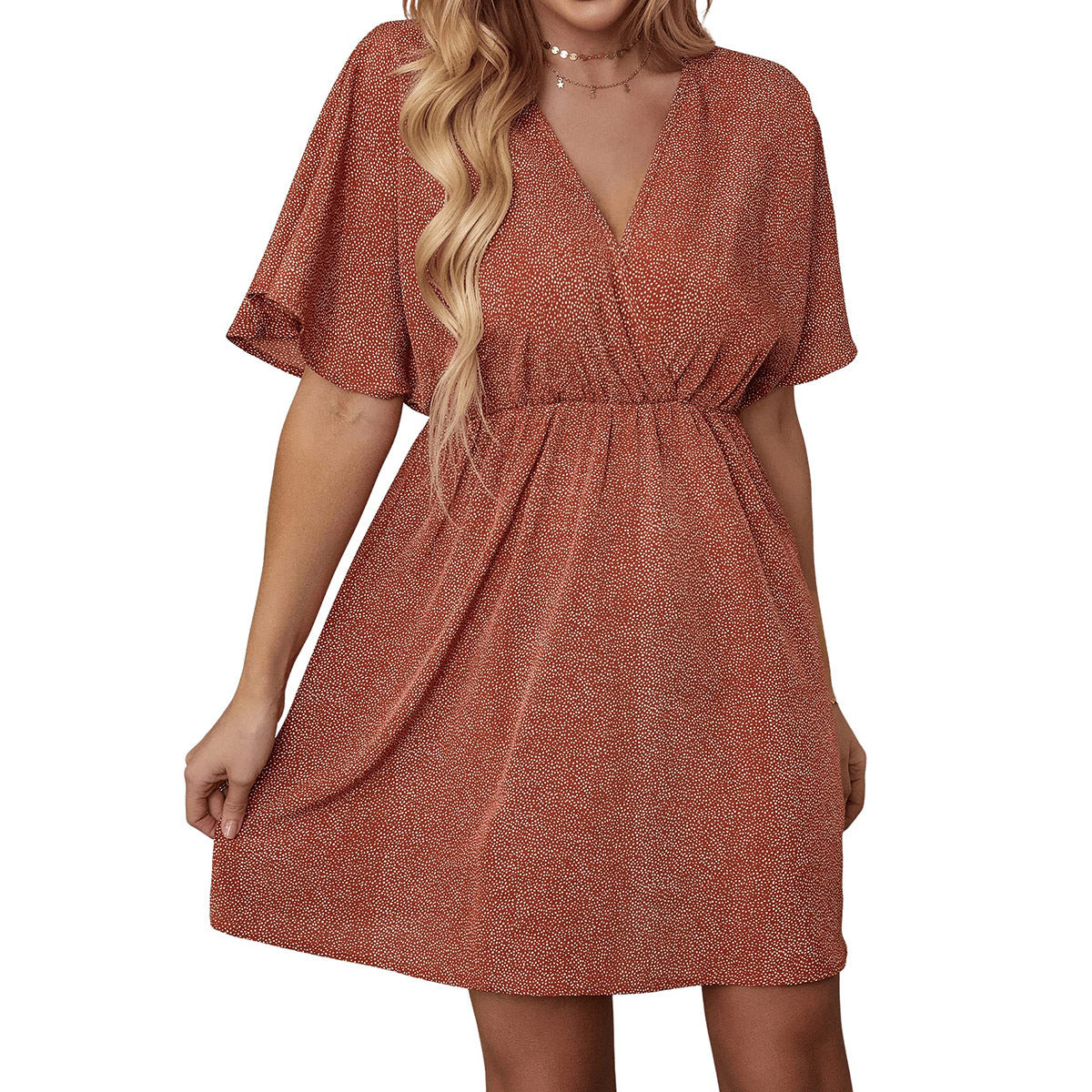 Women's Clothing Dress Printed V-neck Short Sleeve Casual