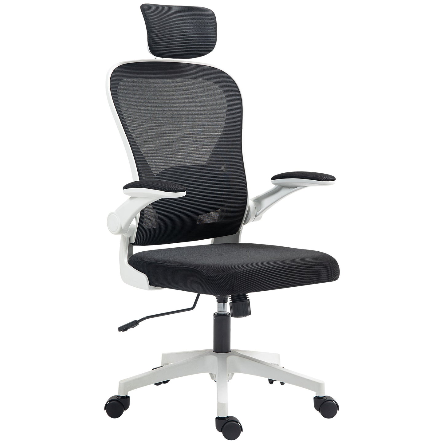 Mesh Office Chair, Ergonomic Desk Chair With Flip-up Armrest, Rotatable Headrest, Adjustable Lumbar Support, Black