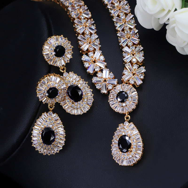 Two Piece Set Of Zircon Necklace Earrings