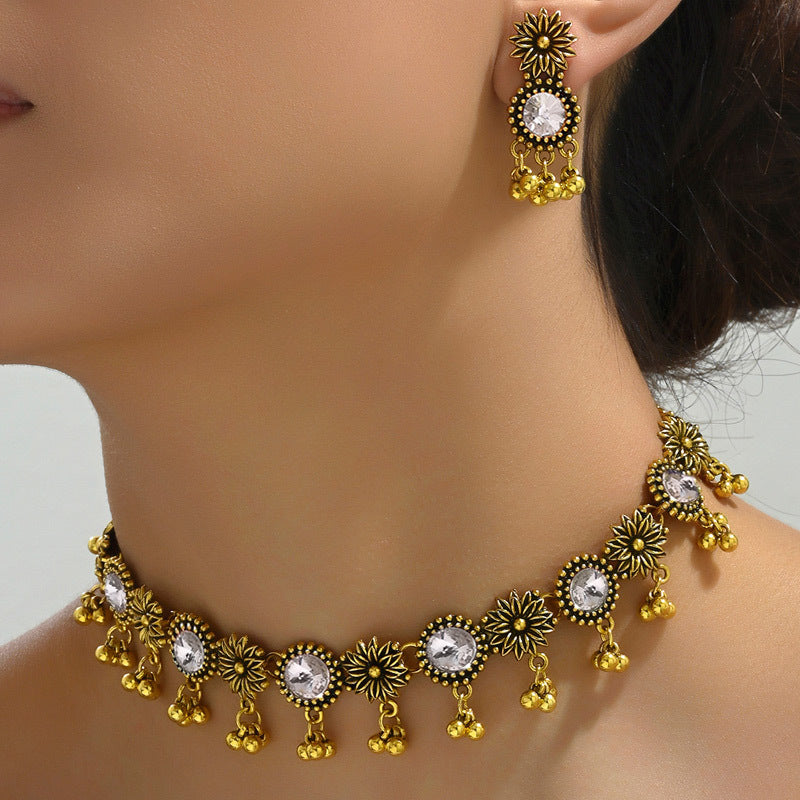 Vintage Flower Sparkling Diamond Drip Earrings Women's Necklace Earrings