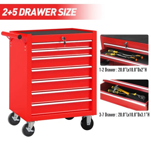 Rolling Tool Chest With 7-Drawer Tool Box With Wheels Multifunctional Tool Cart Mechanic Tool Storage Cabinet For Garage, Warehouse, Workshop, Repair Shop