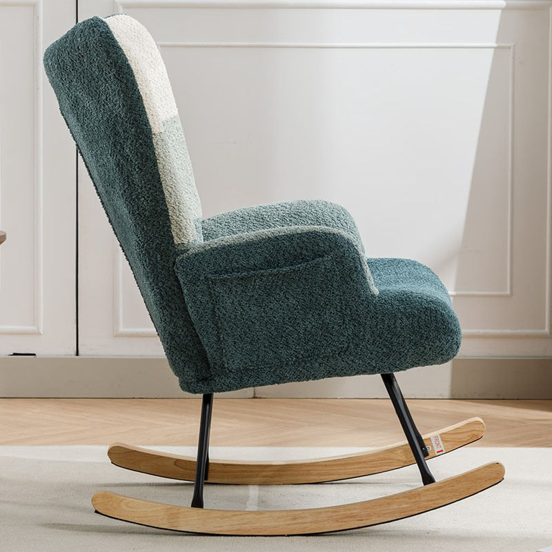 Modern Patchwork Accent Chair With Solid Wood Armrest And Feet,