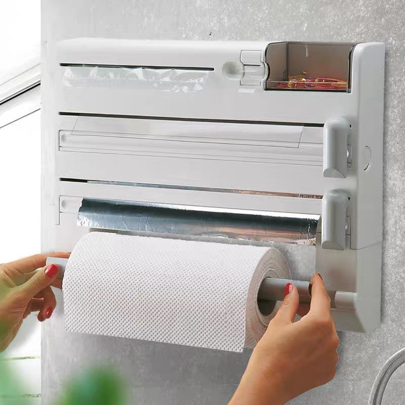 Kitchen Multi-functional Shelf Wall-mounted Plastic Wrap Storage Box
