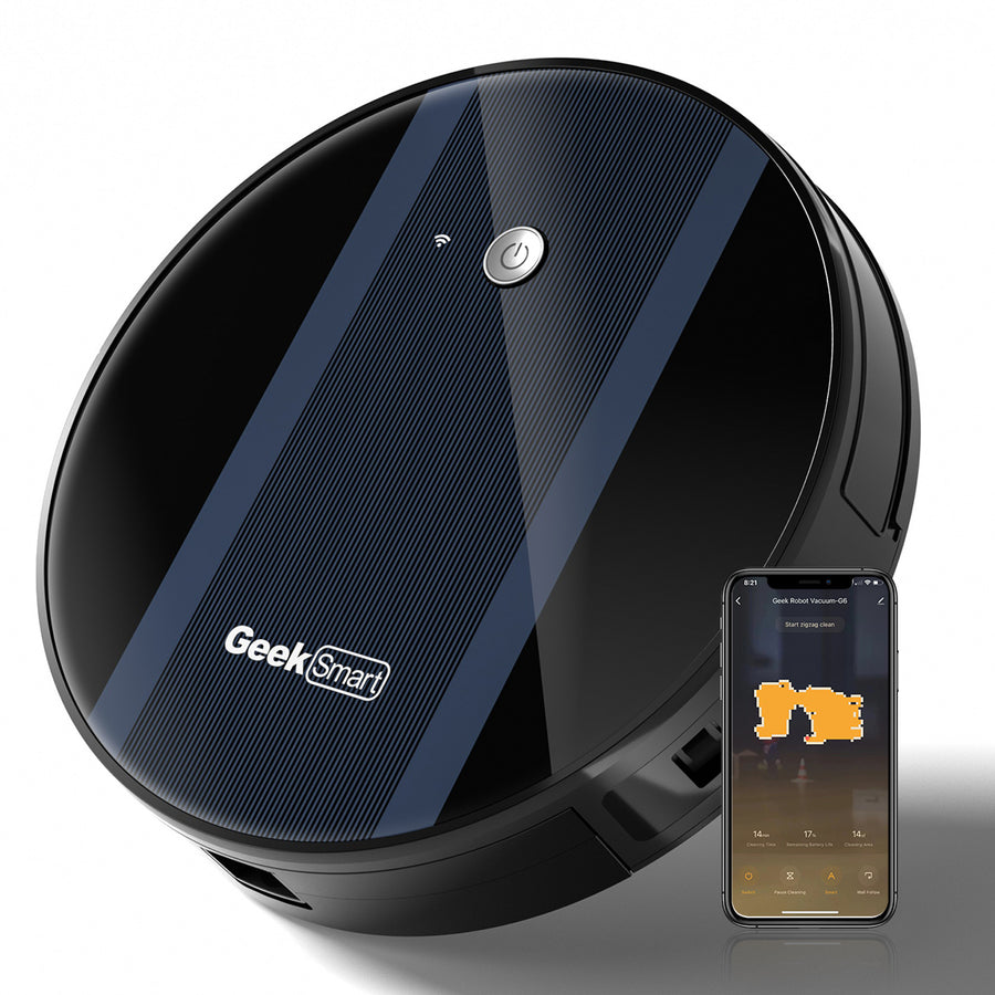 Geek Smart Roboterstaubsauger G6 Plus, ultradünn, 1800 Pa starke Saugkraft, automatisches Selbstaufladen, WLAN-Konnektivität, App-Steuerung, benutzerdefinierte Reinigung, ideal für Hartböden und Teppiche. Auf Amazon verboten