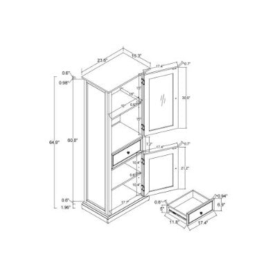 Tall Storage Cabinet, Freestanding Cabinet With Glass Door And Shelves, Sideboard Cabinet, Cabinet With Drawer For Living Room, Kitchen, Dining Room, Office, White