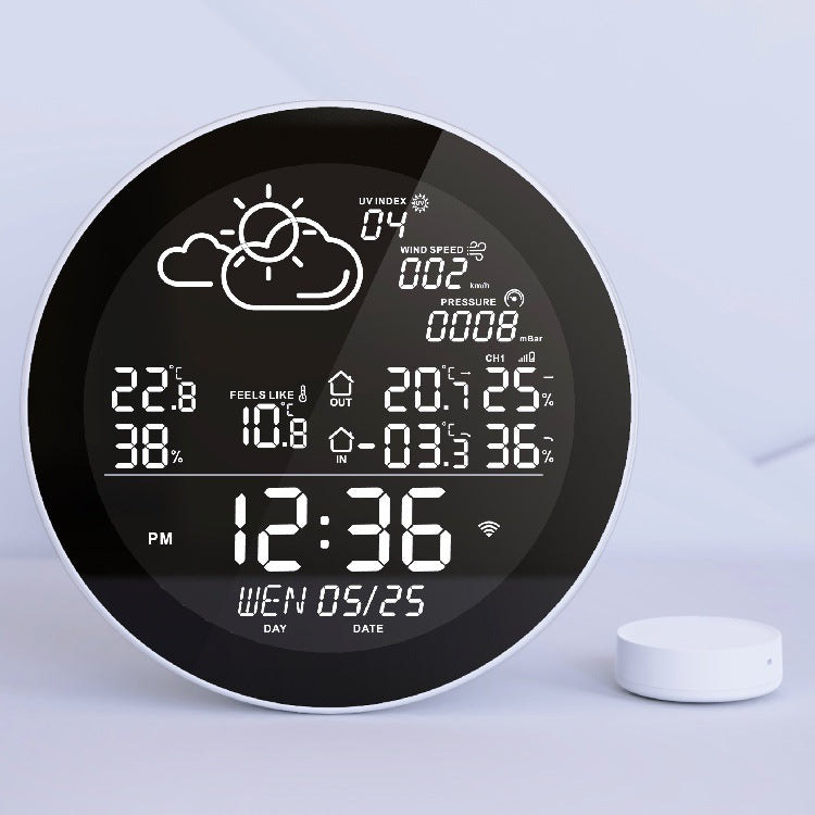 Digital Weather Clock Round Temperature Meter Indoor Hangable Weather Station