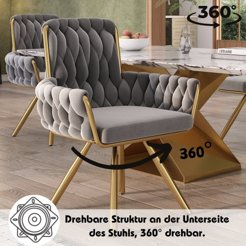 Velvet Dining Chair, Armchair, Single Luxurious Living Room And Bedroom Swivel Chair, Leisure Swivel Chair With Four Metal Support Legs, Gray