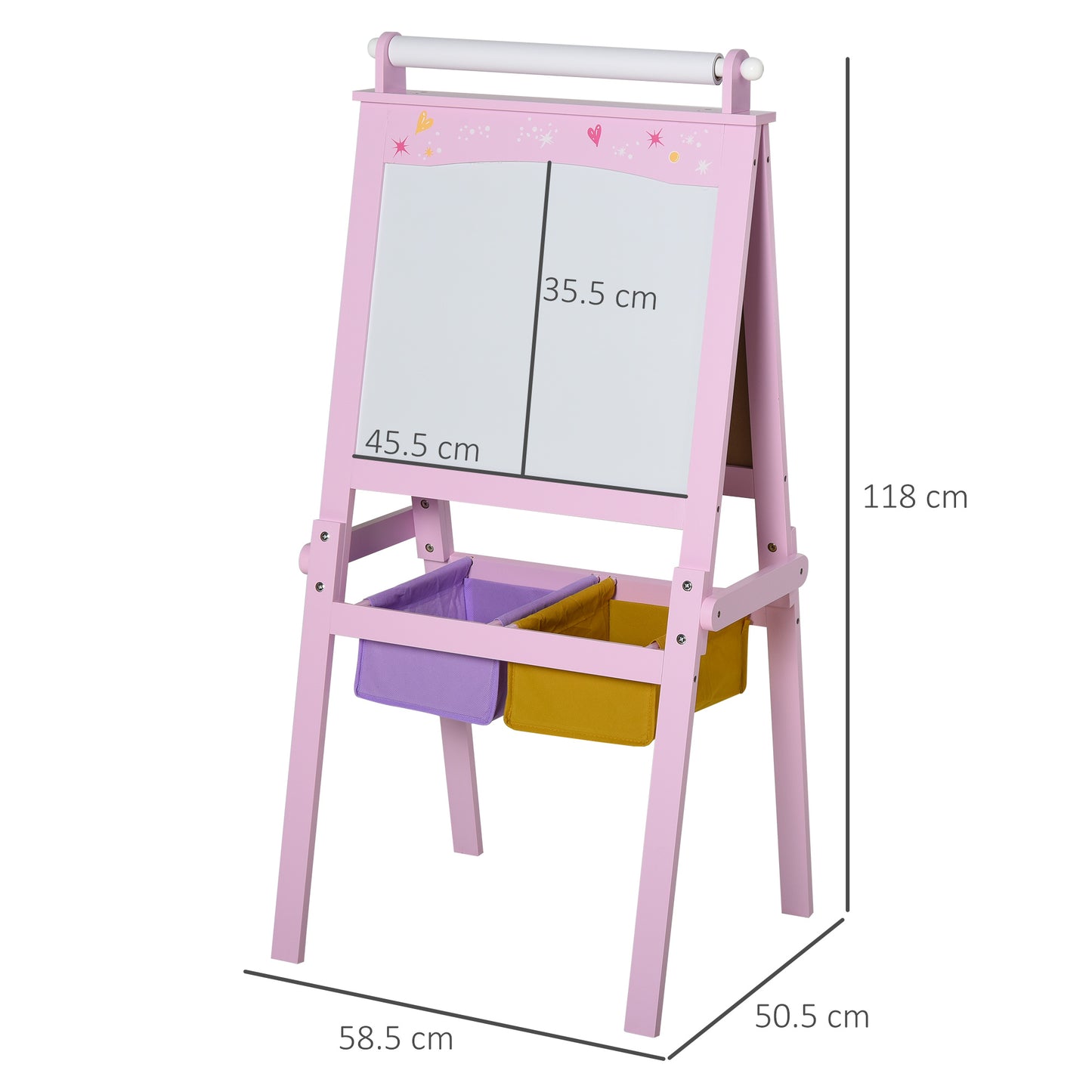 Kids Easel 3 In 1 Wooden Art Easel With Paper Roll Double-Sided Chalkboard & Whiteboard With Storage Baskets For Toddler Girls, Pink