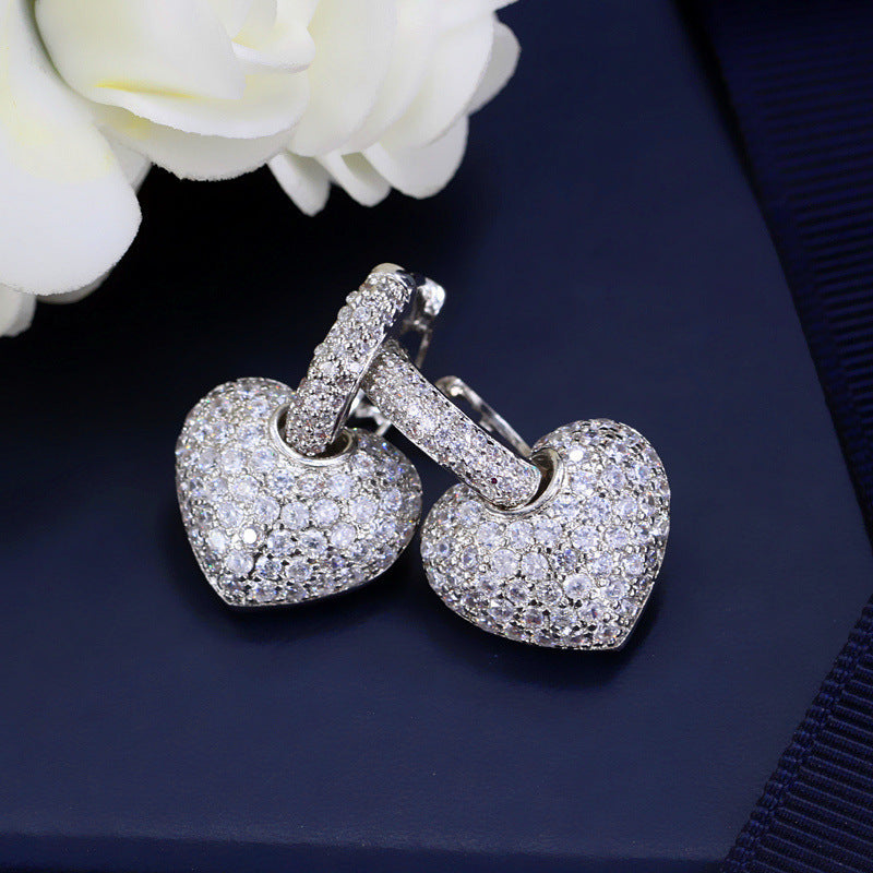 Full Diamond Zircon Micro-inlaid Peach Heart Love Earrings Earrings Jewelry Female