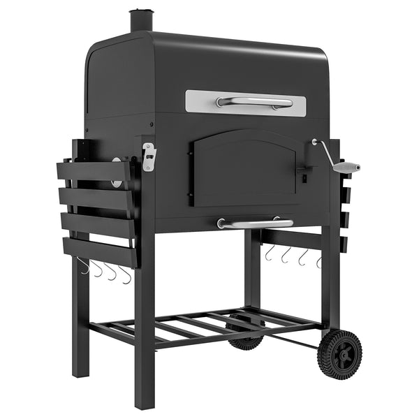 3-in-1 Charcoal BBQ, With Shelves - Black