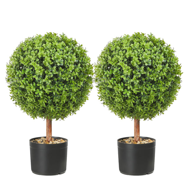 2x Buchsbaumkugel Künstlich 559mm Garten Deko Buchsbaum Im Blumentopf Kugel Künstlich Buchskugel Kunstpflanze Aus PE, Holz, PP Inkl. 4 Stk. Dekorative Schmetterlinge Und 10 Stk. Ersatzblätter