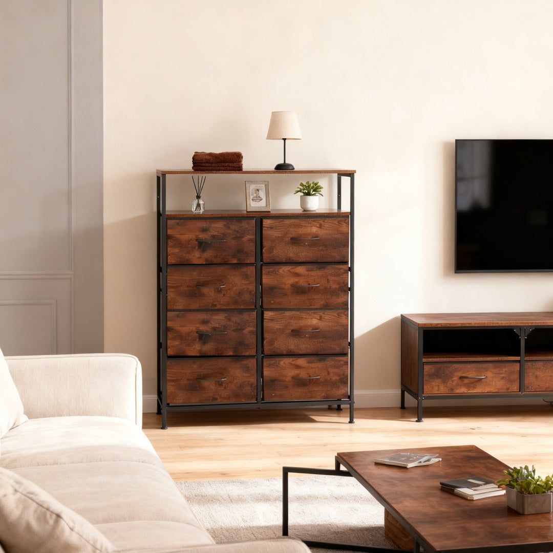 8-Drawer Fabric Dresser With Open Shelf, 45.9-inch Tall Storage Cabinet For Bedroom Closet Organization