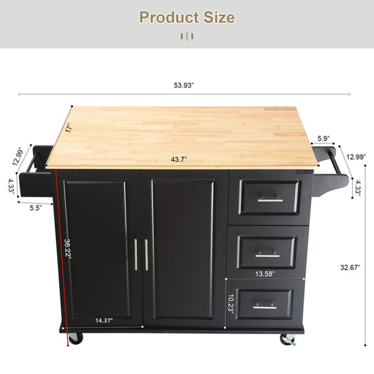 Kitchen Island & Kitchen Cart, Mobile Kitchen Island, Rubber Wood Top, Big & Adjustable Shelf Inside Cabinet For Different Utensils, Luxury Design Fits Party At Different Site.