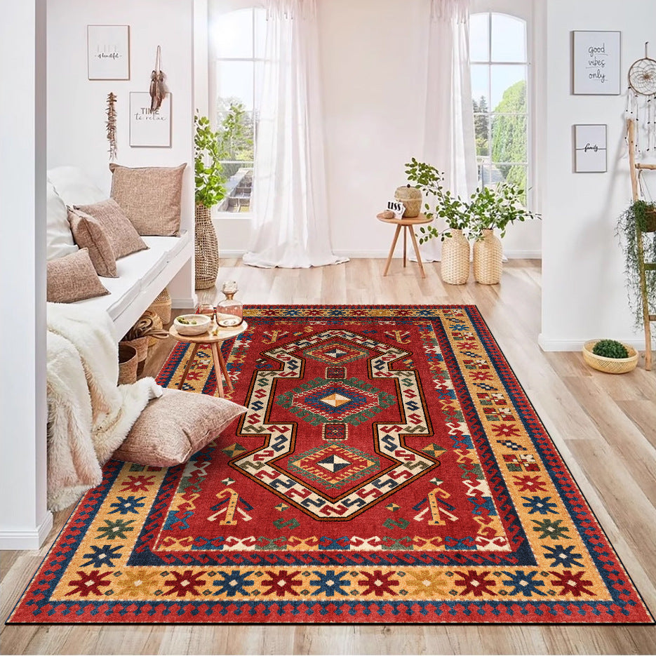 Retro Simple Geometric Pakistan Ethnic Style Red Living Room Bedroom Carpet